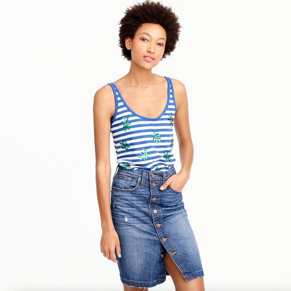 J. Crew Tops - J.Crew Striped Tank Top in BRILLIANT SAPPHIRE IVORY W/ Sequin Palm Leave…